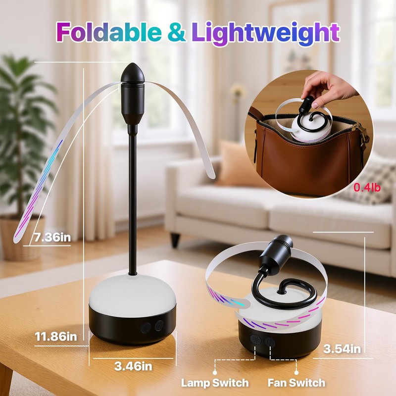 GUSTYLE 2 Pack Fly Fans for Tables with LED Light,