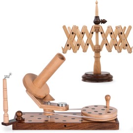 Inanosa Handcrafted Jumbo Yarn Winder for Crocheting Set - Yarn Ball Winder Large Capacity with Anti-Slip Foam Base, Perfect Yarn Winder and Swift for All Yarn - Rosewood & Beechwood (Winder + Swift)