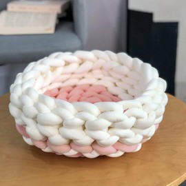 Arm Knitting Yarn for Chunky Braided Knot Throw Blanket DIY, Extra Soft Fluffy Washable Tube Bulky Giant Yarn for Weave Craft Crochet (Shell Pink 1.1lb)