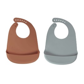 Baby Pick Silicone Bibs For Babies- BPA-Free Waterproof Bib With Pocket- Dishwasher Safe Feeding Bib With Food Catcher (Light Rust & Grey Blue)