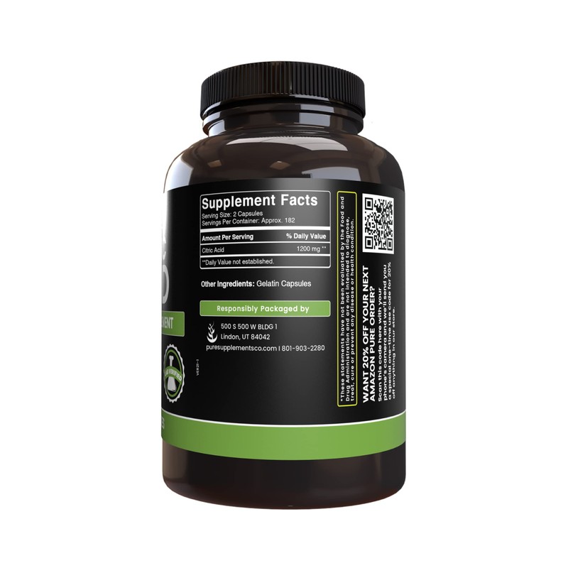 Pure Original Ingredients Citric Acid (365 Capsules) No Magnesium Or