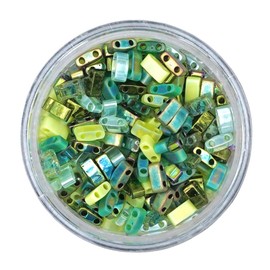 Mack and Rex Tila Bead Mixes (Meadow) – Half Tila Beads – Includes Sea Foam Green, Transparent Moss Picasso, Olive, Green Matte Rainbow, Two Golf Lime Green Shades, and Metallic Green
