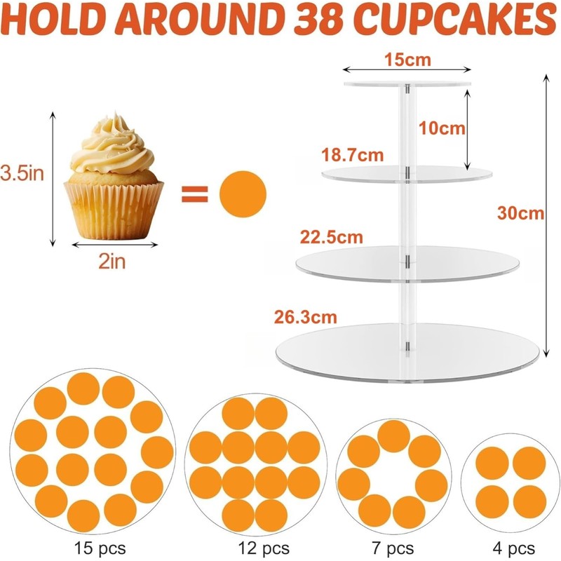 LATERN 4 Tier Round Acrylic Cupcake Stand