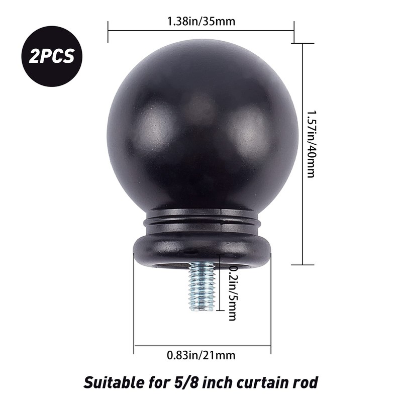 GORGECRAFT 2PCS Round Curtain Rod Finials Drapery Pole Ball End