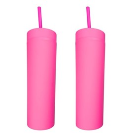 Pack Of 2 Durable 16 oz Tumbler, Drinking Cup with straw, Insulated drinking bottle, Water Bottles, for indoor or outdoor use (Pink)