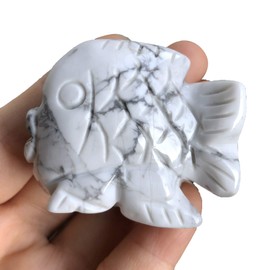 Fekuar Hand Carved White Howlite Turquoise Fish Figurine, Healing Crystal Animal Statue Pocket Stone Reiki Home Decoration Fengshui Sculpture 2 Inches