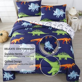 RYNGHIPY Cartoon Dinosaur Comforter Set, Dark Blue Dinosaur Kids Bedding Set for Boys, Dinosaurs Print Comforter Sets for Kids/Toddlers/Teens (Dinosaur,Queen)