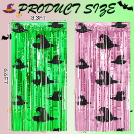 Halloscume 2 Pack Witch Party Decorations 3. 2 x 6. 6ft Green and Pink Foil Fringe Curtains Backdrop Witch Birthday Party Photo Booth Props Backdrop for Decoration Door Wall Supplies
