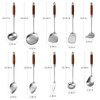 Stainless Steel Kitchen Utensils Set with Wood Handle, 18/10 Metal