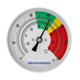 MEASUREMAN Stainless Steel Bimetal Thermometer, 3” Dial, Dual Scale 0-140°F/-20-60°C, 1/2” NPT Center Back Mount, Adjustable for HVAC, Brewing, Food Processing