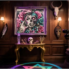 CSZPPQAF 5D Diamond Painting Kits for Adults, Skull Flower Diamond Art Kits for Adults Beginner, DIY Full Drill Diamond Dots Gem Art for Home Decor 13.7x13.7 Inch