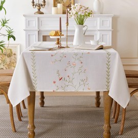 Aiimart Linen Style Embroidered Tablecloth, Waterproof and Wrinkle-Resistant Table Cloth Rectangle Tables, Farmhouse Floral Rectangle Table Cover for Dining Room and Outdoor Parties(Green, 55"x71")