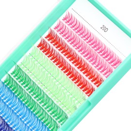 Bodermincer 20D/30D/40D/50D Cluster Large Tray 240pcs D Curl Individual Cluster Eyelashes False Eyelashes Extension Individual Eyelash Bunche Lash Cluster DIY at Home (20D Colorful-12-14-16mm Mixed)