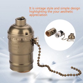 Silver Lamp Holder with Pull Chain, E27 Aluminium Vintage Lamp Holder with Pull Chain, Desk Lamp Lighting Holder, Screw Base, Lamp Holder with Pull Chain, Lamp Holder with Pull Cord (Bronze)