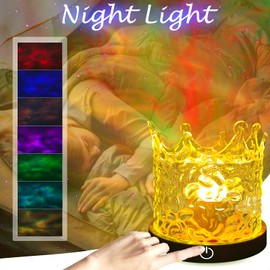 USB Dynamic Water Pattern Light Atmosphere Romantic 16 Color Remote Dimming Table Lamp Creative Crown Model Water Ripple Light Projector Touch Control Home Decor Party Gifts for Friends Students