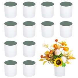 Kuabiz Plastic Cylinder Planter Box Round Plastic Flower Box with Removable Foam Blocks Liner White Round Vase for Centerpiece Home Wedding Garden Craft Decor (Classic, 12 Set)