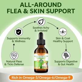 Natural Flea and Tick Prevention for Dogs, 60ML Herbal Formula with Multivitamins, Pumpkin Seed, Flea and Tick Treatment Supplement Drops for Dogs & Puppies - Supports Immunity, Skin & Coat Support