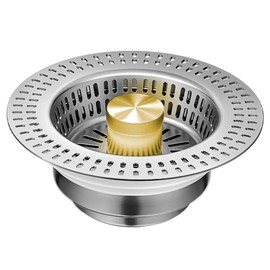 Stainless Steel Plug for Sink, Drain Strainer, Kitchen Sink, Improved 3-in-1 Kitchen Sink Plug, Sink Pressure Operated Water Reservoir, Filters Food and Hair from the Holes