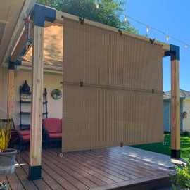 FLORALEAF Outdoor Folding Shades Window Blinds for Porch Screen Deck Pergola Patio Balcony Gazebo Outdoor Shade Flodable Privacy Sunshade Brown，5W' x 6H'