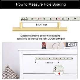 QOGRISUN 5-Pack Solid Brass Cabinet Pulls, Gold Euro Stvle T-Bar Handles, 6-1/4 Inch Hole Center for Kitchen Drawers, Cupboard, Dresser, Bathroom Vanity, Brushed Brass Finish