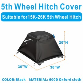 VeyoStories 5th Wheel Hitch Cover, Compatible with 15K-26K Companion Fifth Wheel Hitch. Double-layer Heavy Duty Fabric with Zipper Design for Easy Use, 30"W x 30"D, Waterproof & Dustproof.(Cover Only)
