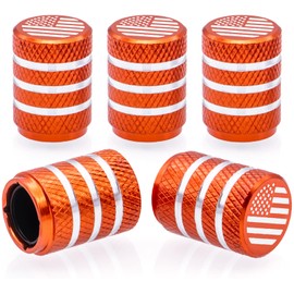 MEAJOO 5PCS USA Flag Tire Valve Stem Caps, with Plastic Liner Corrosion Resistant Leak-Proof, Universal for Cars, SUVs, Bike, Bicycles,Trucks and Motorcycles (Orange)