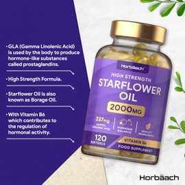 Horb?ach Starflower Oil Capsules 2000mg | Borage Oil Capsules | GLA and Vitamin B6 | 120 Softgels | by Horbaach