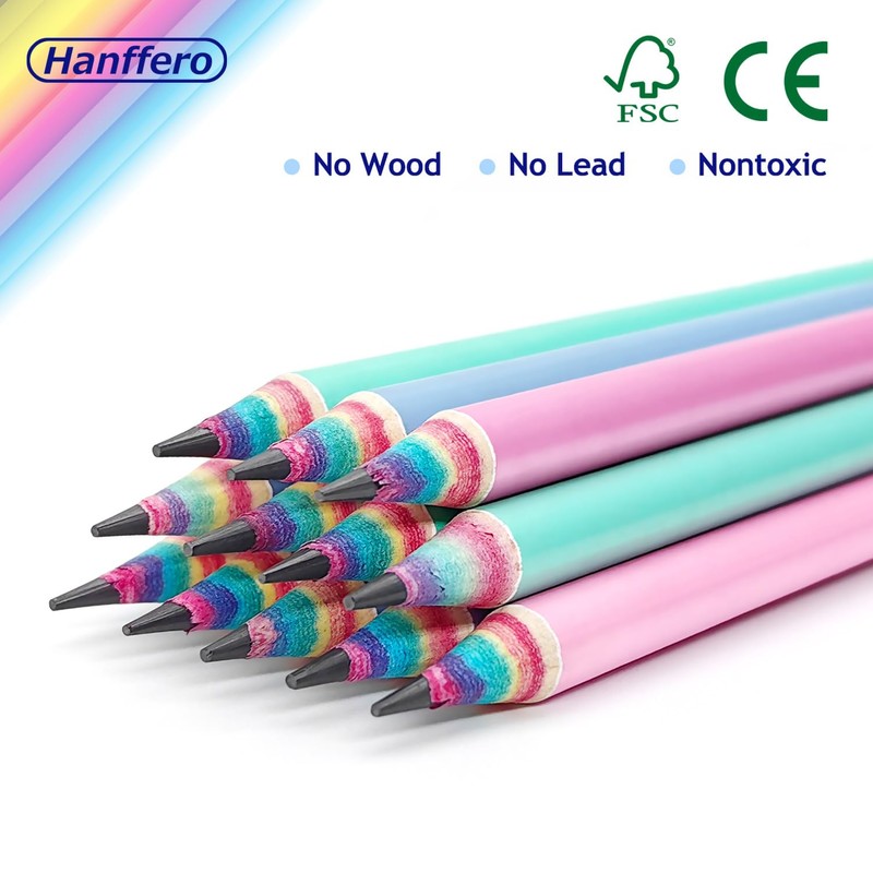 Hanffero Rainbow Pencils, Writing Drawing Pencil with Rubber, Recyclable Paper
