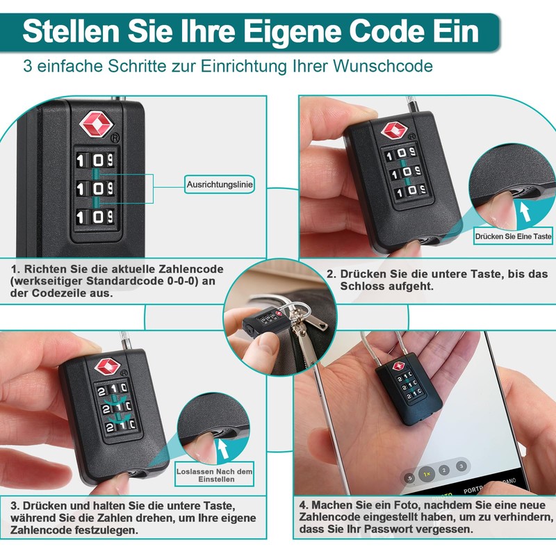 ZHEGE Suitcase Lock, Combination Lock Suitcase with Flexible Cable, TSA