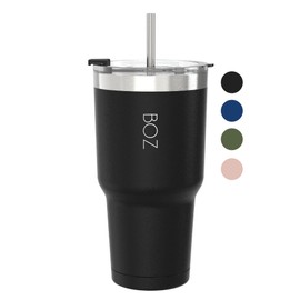 BOZ Tumbler - Tumbler with Lid and Straw - Insulated Tumbler Cup - Cups with Lid and Straw - Stainless Steel Tumbler - Thermal Cup Perfect for Hot and Cold Drinks - BPA Free (900 ml / 30oz, Black)