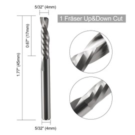 EU_HOZLY 1 Milling Cutter Up & Down Cut Spiral Router Bit 4 mm Shank, 4 mm Shank, 17 mm Cutting Length, 45 mm Total Length, Milling Cutter for Woodworking Pack of 5 (4 x 17 x 45)