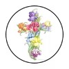 Homemade 48 FLOWER CROSS ENVELOPE SEALS LABELS STICKERS 1.2" ROUND