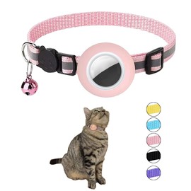 Hepplly Reflective Airtag Cat Collar with Bell and Airtag Holder, Compatible with Airtag, Cat Collar with Fragile Safety Buckle for Kittens, Cat (Light Pink)