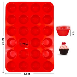 SULUOTE 2 Pack Silicone Mini Muffin Pan, Non-Stick 24 Cups Cupcake Pan, BPA Free and Dishwasher Safe, Perfect for Making Muffin Cakes, Tart, Bread（Red）