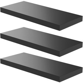 JPND Floating Shelf, Set of 3 Wall Shelf, 30 in W x 12.75 in D x 2 in H Wooden Floating Wall Shelf with Invisible Brackets for Living Room/Bedroom/Bathroom/Kitchen Storage and Decor, Black