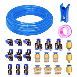 HUAZIZ 20 m PU Pneumatikschlauch, Blau Pneumatic Polyurethane Pneumatik Schlauch, Flexibel Druckluftschlauch, mit 21 Stück Pneumatikverbinder Air Push Schnellkupplungen, Außen 8mm x Innen 5mm
