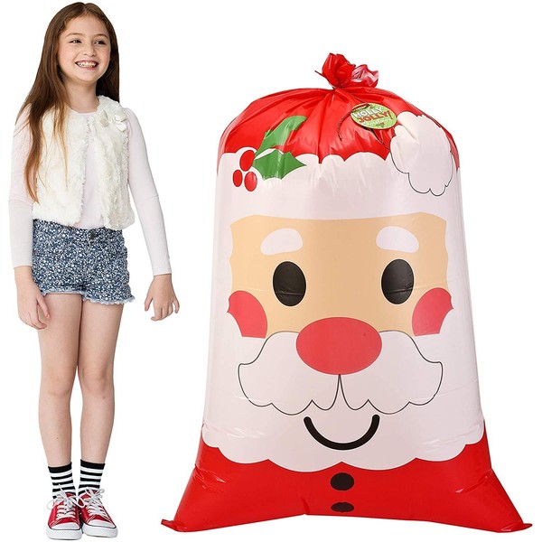 3 PCs Jumbo Holiday Santa Gift Bag 56”x36” with Gift Tags for Christmas Season, Gift Giving, Holiday Presents, Giant Gifts Decorations