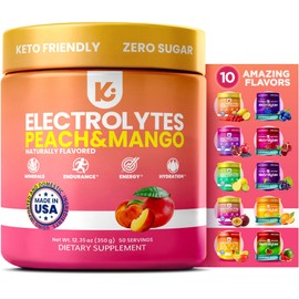 Keppi Electrolytes Powder – Peach Mango Flavor – No Sugar Hydration Supplement with Potassium, Magnesium, Sodium – 50 Servings – Keto, Vegan, Fasting-Friendly, Zero Calorie Electrolyte Drink