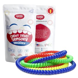 Durable Sensory Chew Necklace for Kids (8 Pack) BPA Free, Food-Grade Silicone Chewing Necklace for Autism and ADHD - Oral Motor Teething Toys, Fidget Necklace for Boys and Girls, Sensory Chewy Dewey