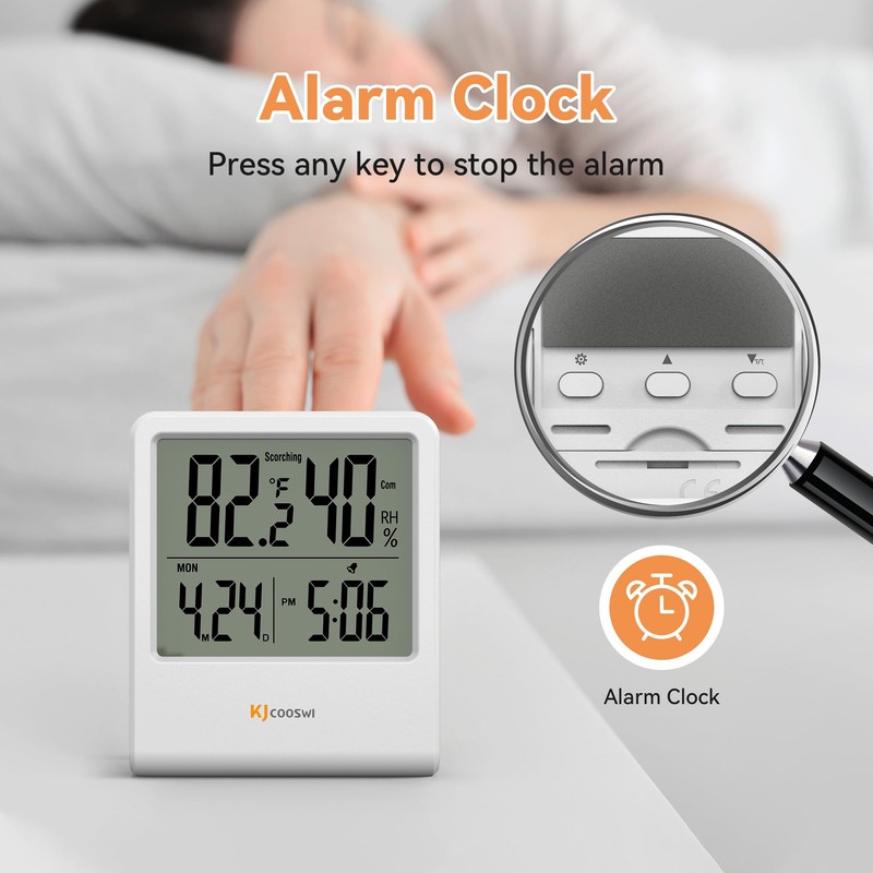 Indoor Thermometer, Room Thermometer and Hygrometer with Clock, Temperature and