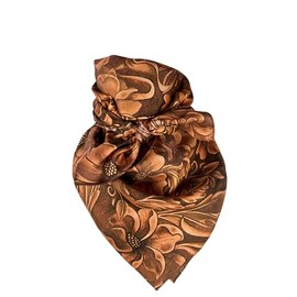 Austin Accent Cowboy Bandana 100% Silk Scarf Western Wild Rag 34 Inch (Brown Floral)