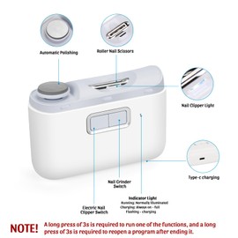 Electric Nail Clippers, 2 Speeds Automatic Nail Clippers Rechargeable Nail File 2-in-1 Nail Trimmer with Nail Scraps Storage and Light for Baby, Kids, Women, Seniors