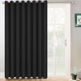 Yakamok Blackout Sliding Glass Door Curtains, Thermal Insulated Window Treatment Drapes for Patio Doors, Grommet Extra Wide Curtain Panels for Living Room, Bedroom (1 Panel, Black, 100W x 96L)