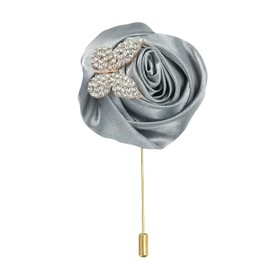 uxcell Rose Lapel Pin for Men Suits, Cloth Flower Brooch Handmade Boutonnieres with Gold Leaf/Chain for Suit Bridegroom Wedding Accessories, Gray