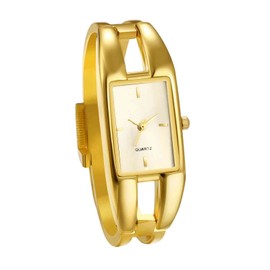 JewelryWe Wrist Watches for Women Elegant Alloy Bangle Watch Analog Square Quartz Dress Watch, for Mother's Day, gold