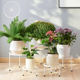 Furshus Plant Stand,5 Pack Heavy Duty Flower Pot Stands,Metal Decoration Racks,Round Plant Shelf for Planter Outdoor and indoor (White)