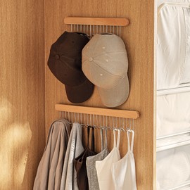 Pull Out Belt Rack for Closet, Sliding Hooks Hanger Rack for Bras Ties Tank Top Scarf Jewelry, Space Saving Organizr for Wardrobe Cabinet, Left & Right Side 8 Hooks Rail, 2 Pcs