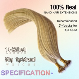 KOCONI Nano Ring Hair Extensions Real Human Hair Nano Tip Remy Human Hair Extensions Nano Rings Hair Extension Real Human Hair 22 Inch 50g #18/613 Ash Blonde Mix Bleach Blonde