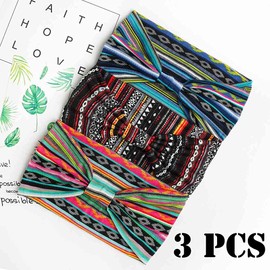 Aceorna Boho Headbands Wide Knot Hair Band Elastic Turban Head Band Stretch Leopard Twist Head Wraps Cloth Yoga Sweartband Fashion Hair Accessories for Women and Girls 3 Pcs (Set A)