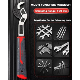 Adjustable Multi-function Self-locking Universal Soft Grip Plumbing Spanner, Self-Adjusting Quick Power Grip Tool (8 Inches, 9-25 mm)